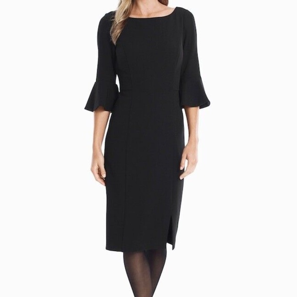 White House Black Market Bell Sleeve Sheath Dress - Black Size 2P - Picture 1 of 12